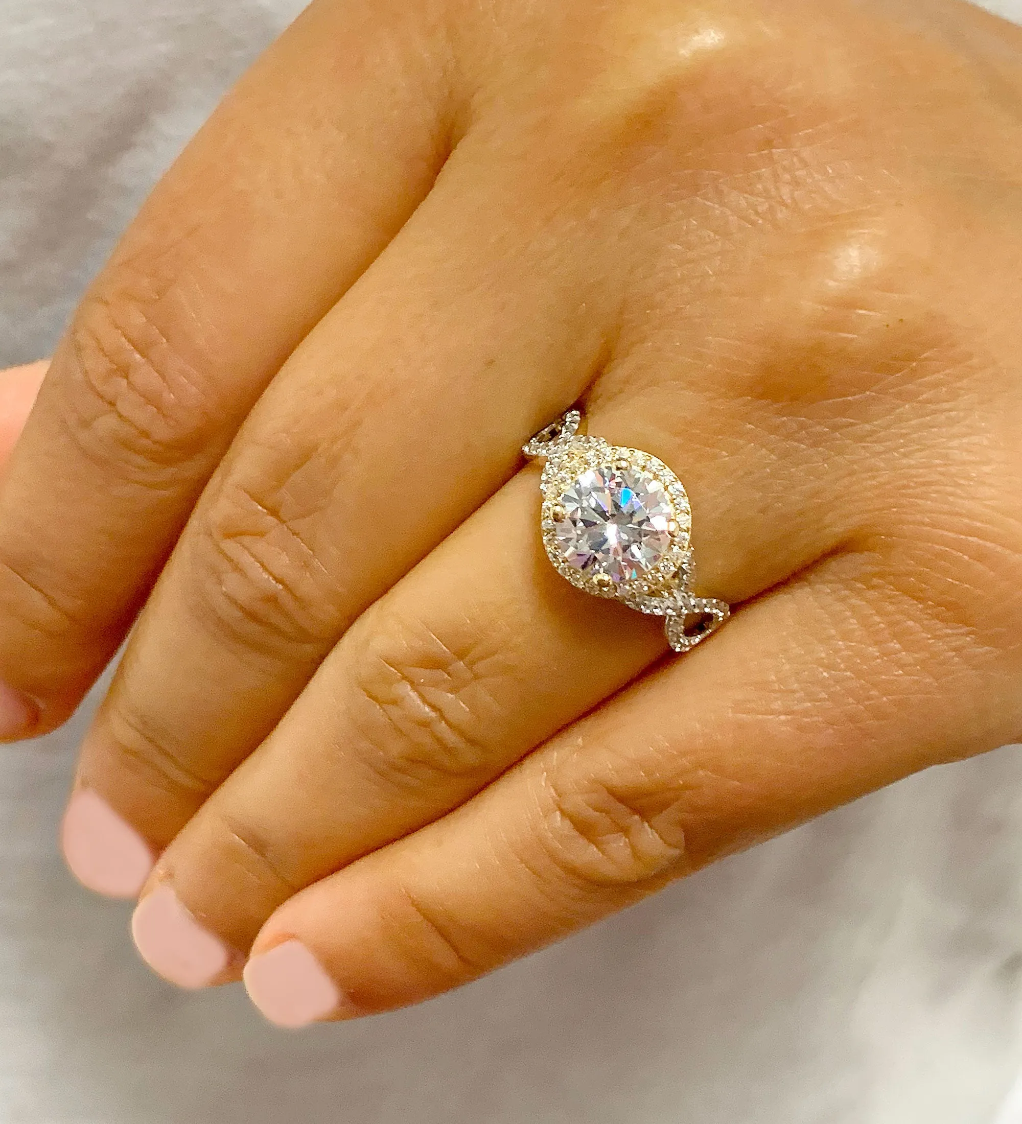 Beautiful 2.00 Carat Women's 14k solid white and yellow gold round cut moissanite and natural round cut diamond engagement ring