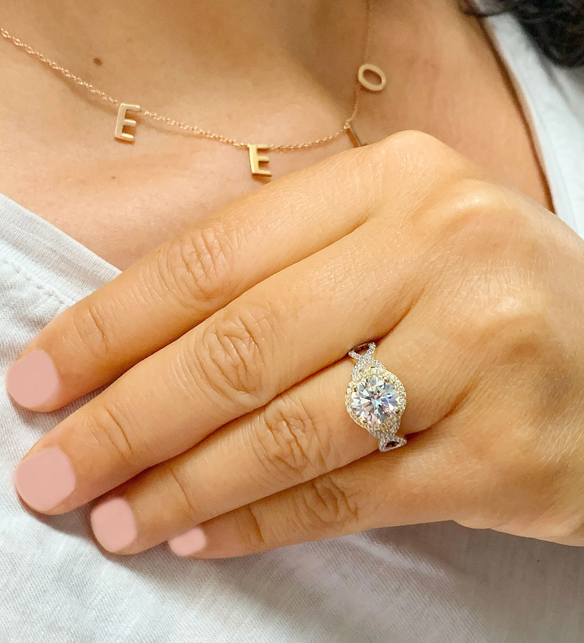 Beautiful 2.00 Carat Women's 14k solid white and yellow gold round cut moissanite and natural round cut diamond engagement ring