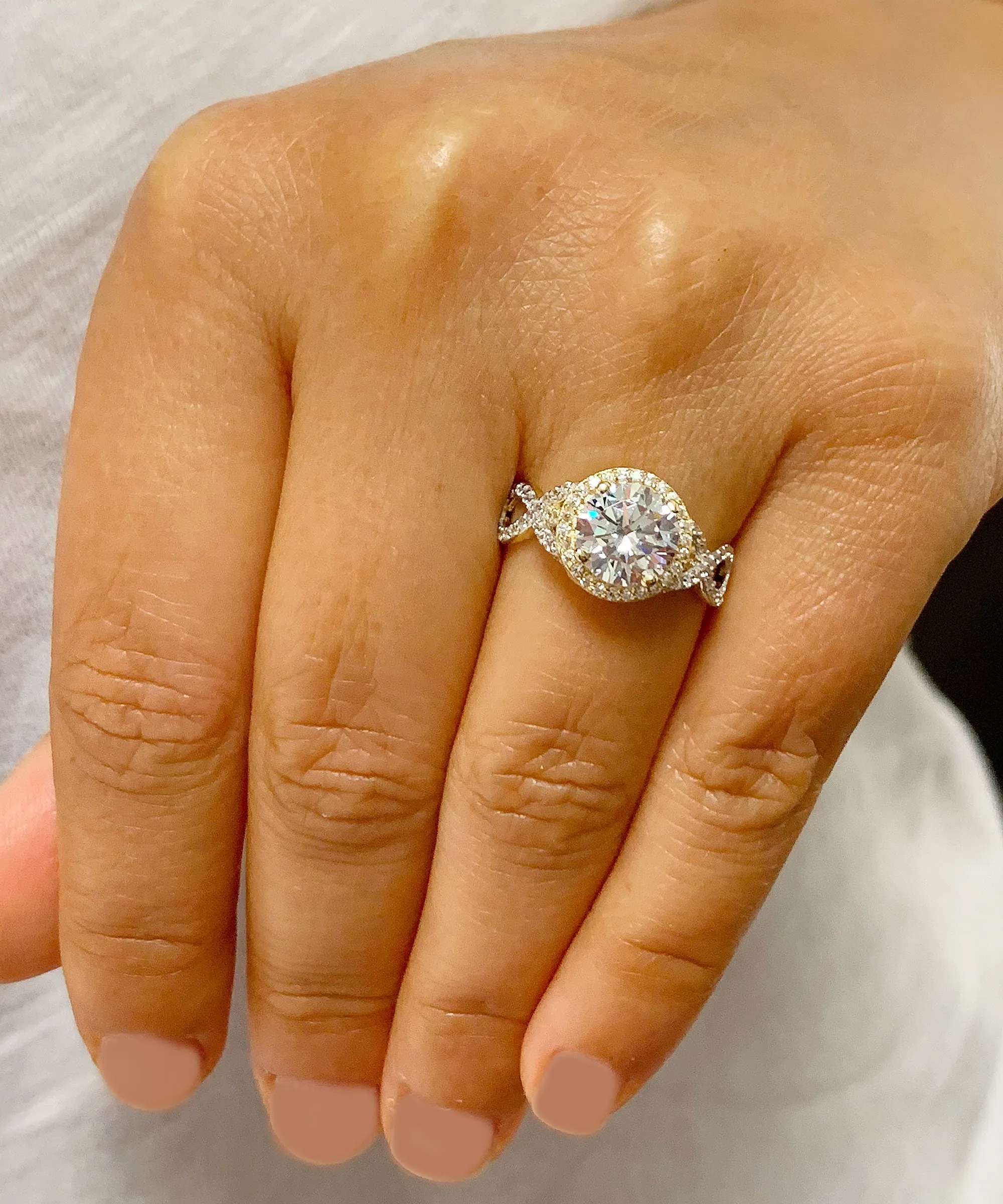 Beautiful 2.00 Carat Women's 14k solid white and yellow gold round cut moissanite and natural round cut diamond engagement ring