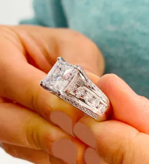 BEAUTIFUL 6.50CT Women's 14k solid heavy white gold cushion cut forever one moissanite and natural round cut diamond engagement ring Wedding