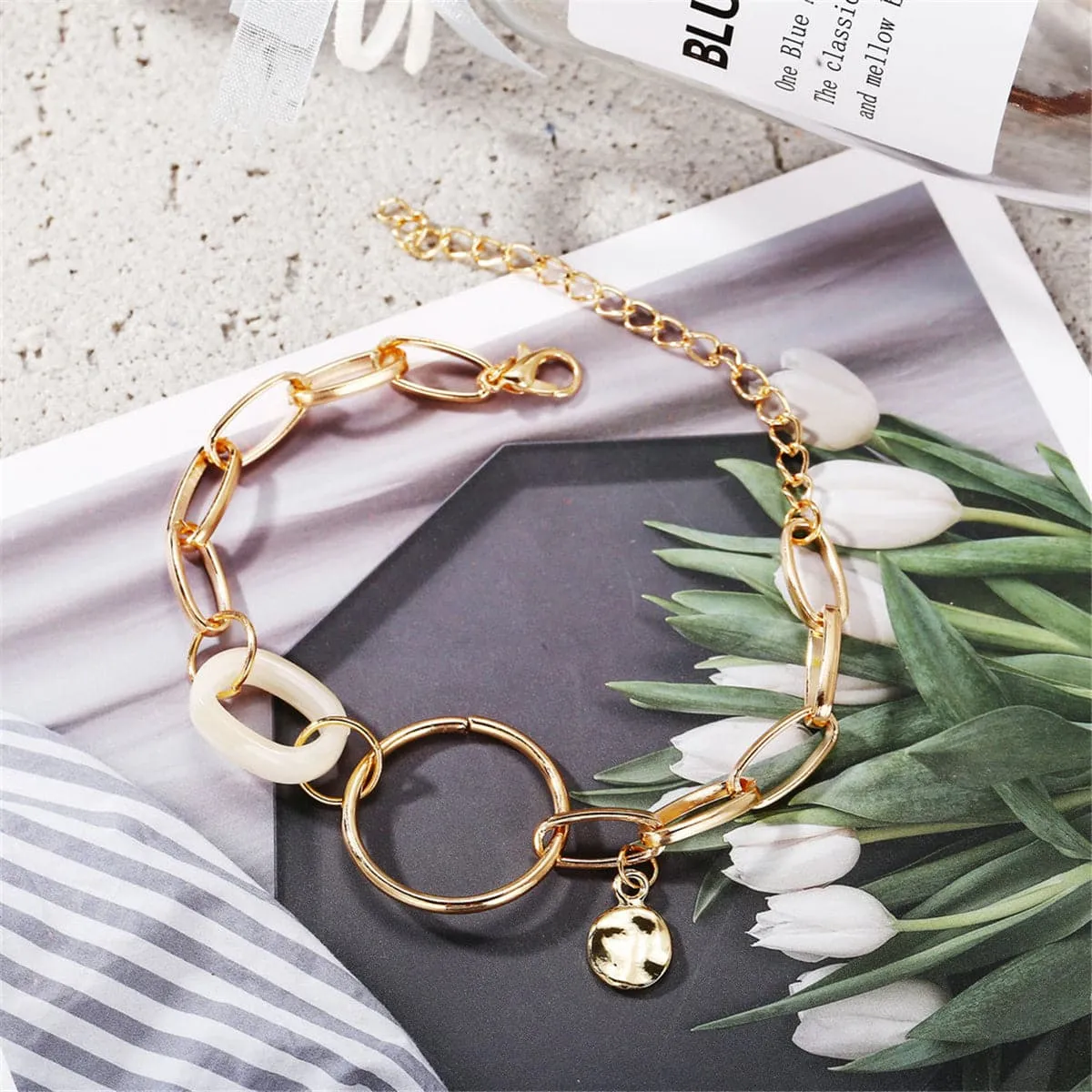Beige Acrylic & 18K Gold-Plated Cable Chain Bracelet