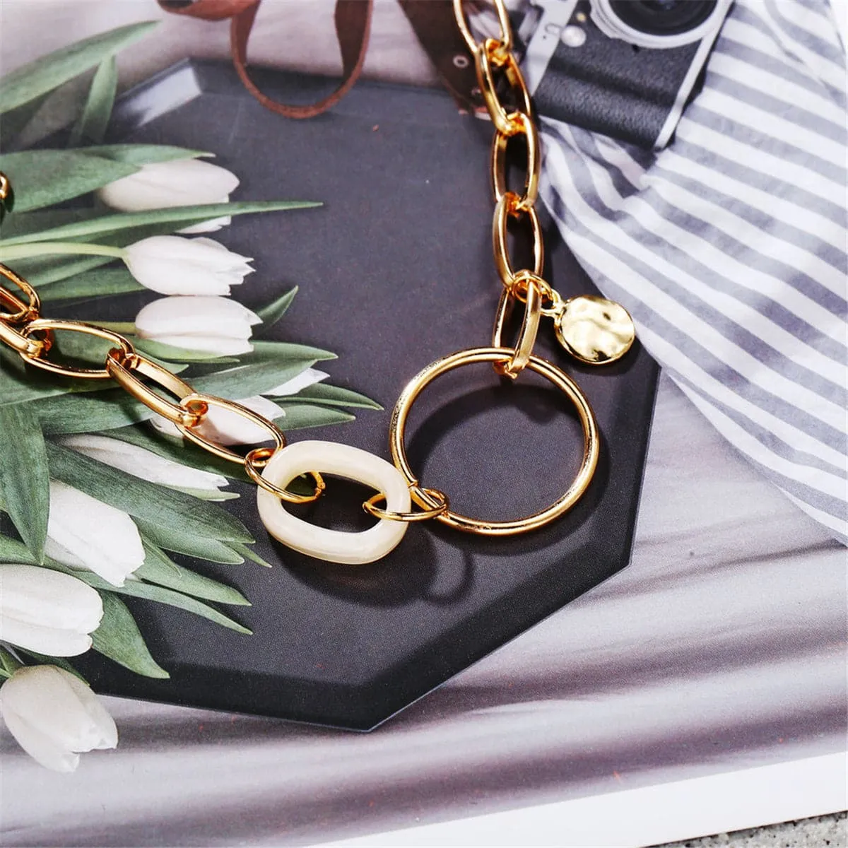 Beige Acrylic & 18K Gold-Plated Cable Chain Bracelet