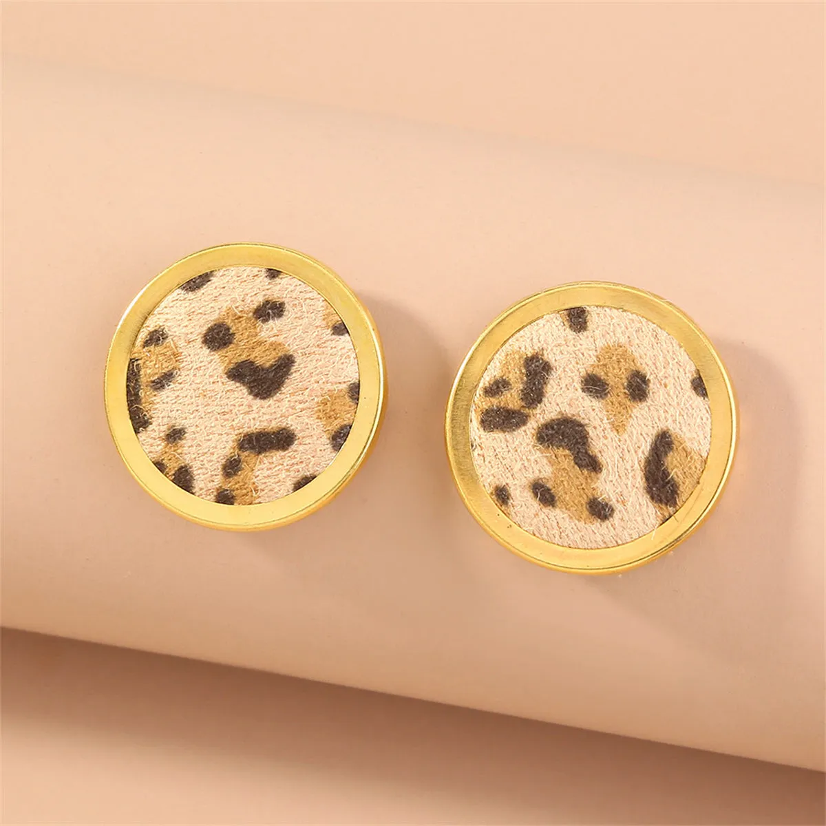 Beige Polystyrene & 18K Gold-Plated Leopard Round Stud Earrings