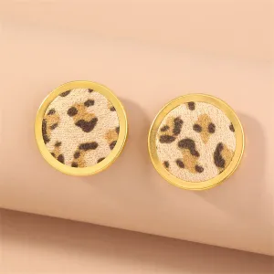 Beige Polystyrene & 18K Gold-Plated Leopard Round Stud Earrings