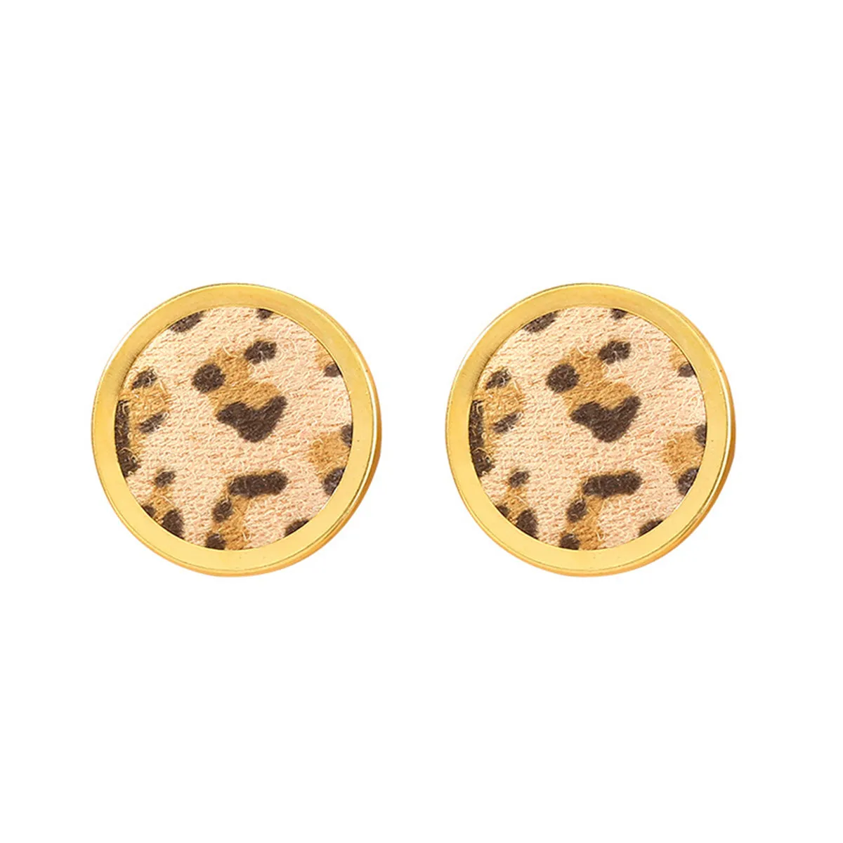 Beige Polystyrene & 18K Gold-Plated Leopard Round Stud Earrings