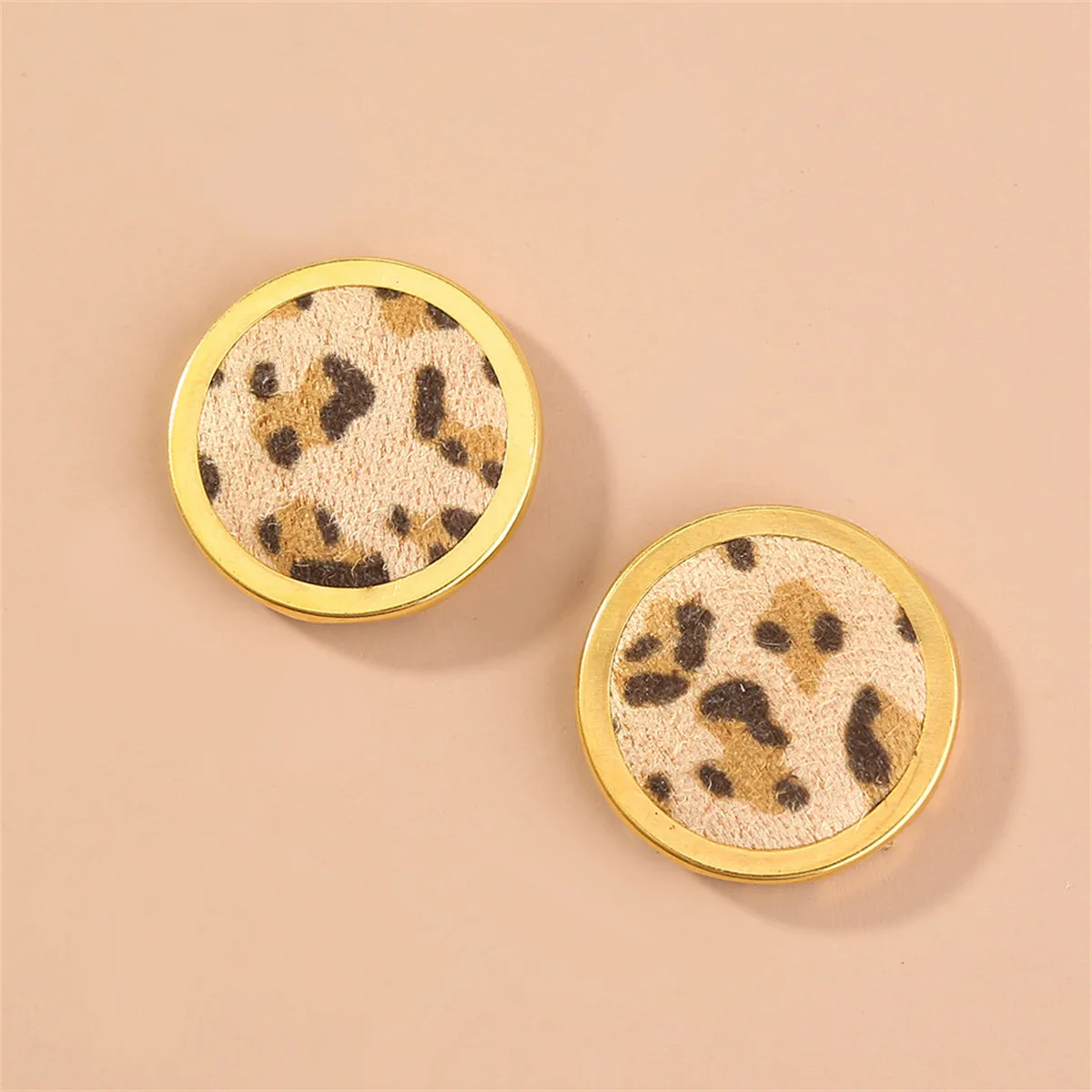 Beige Polystyrene & 18K Gold-Plated Leopard Round Stud Earrings