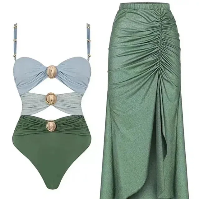 Bernadette® | Shiny Halter Button Swimwear