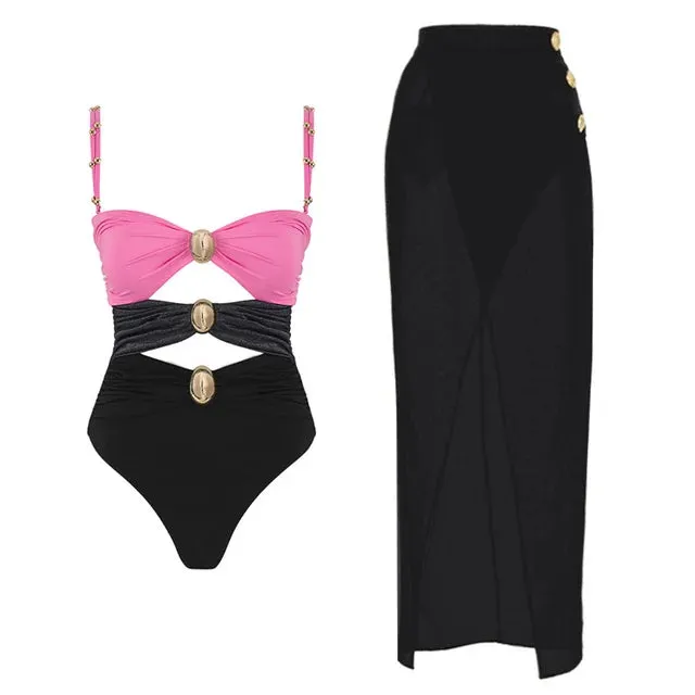 Bernadette® | Shiny Halter Button Swimwear