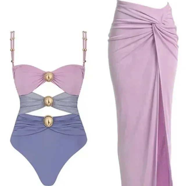 Bernadette® | Shiny Halter Button Swimwear