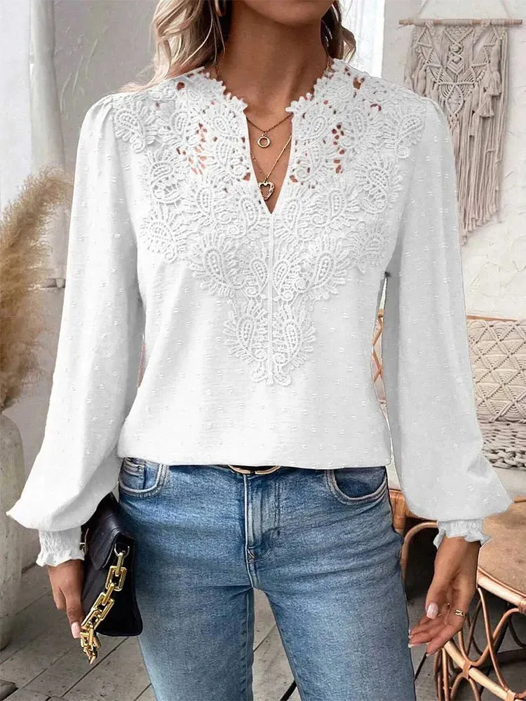 Beryl - Luxurious Lace Blouse with V-Neck
