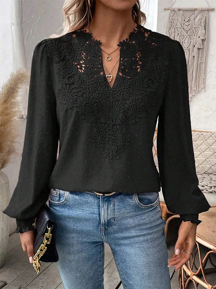 Beryl - Luxurious Lace Blouse with V-Neck
