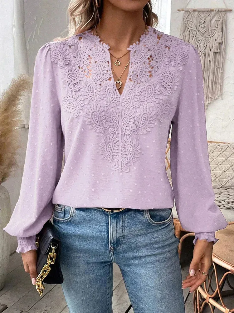 Beryl - Luxurious Lace Blouse with V-Neck