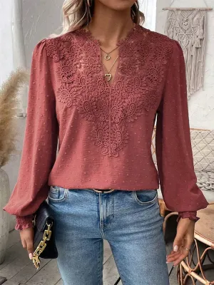 Beryl - Luxurious Lace Blouse with V-Neck
