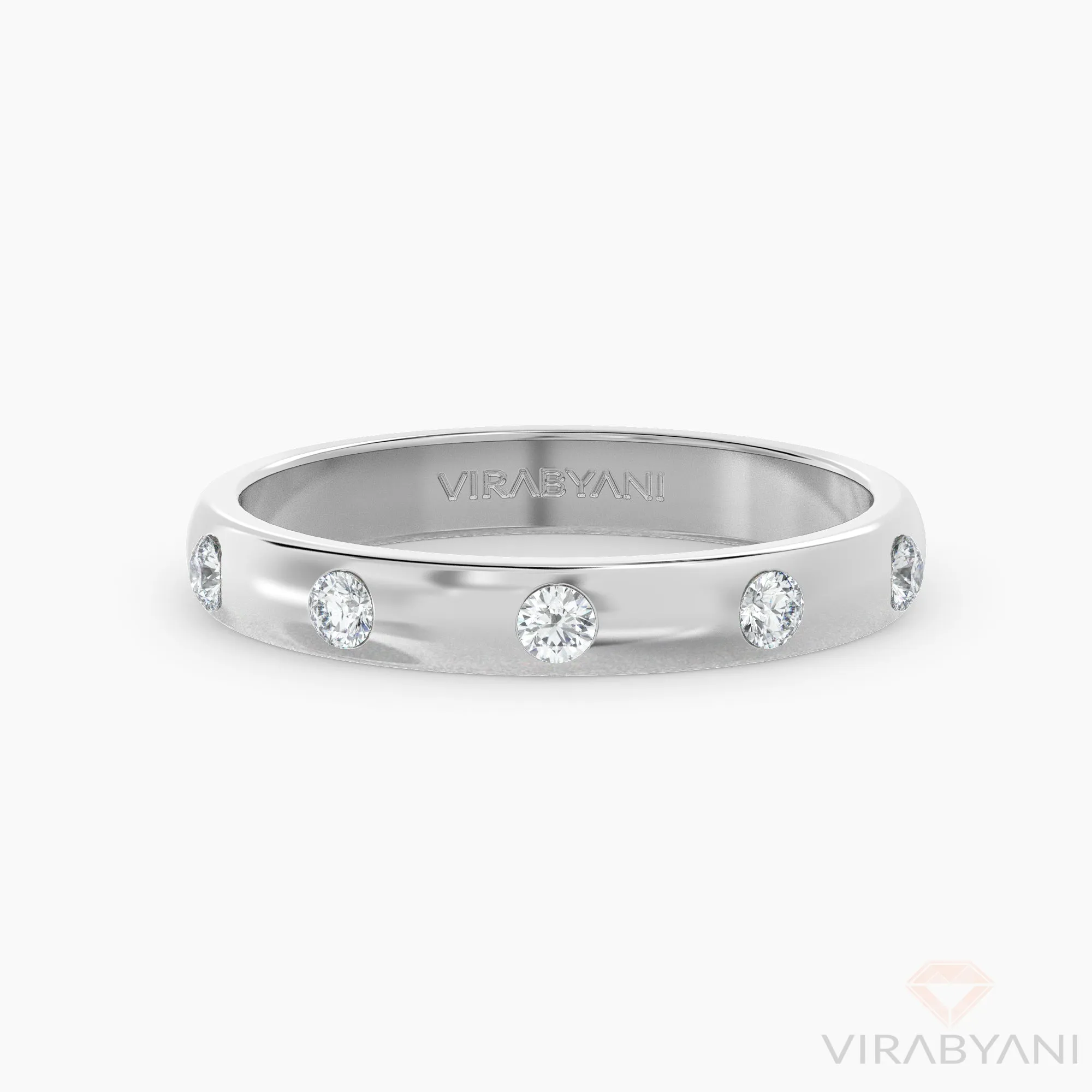 Bezel Set Round Diamond Band Five Stone Anniversary Ring