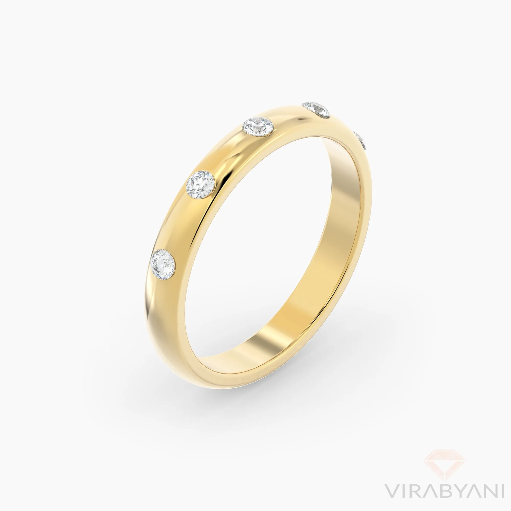 Bezel Set Round Diamond Band Five Stone Anniversary Ring