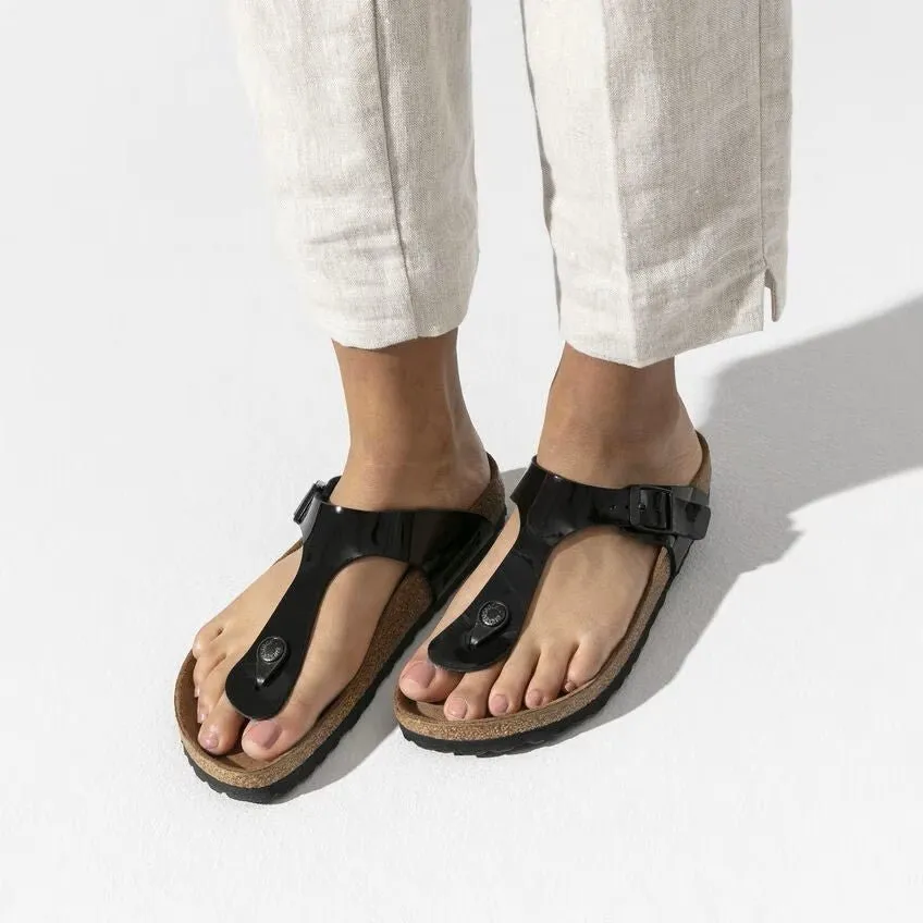 Birkenstock Gizeh Sandal - Black Patent Birko-Flor | Comfortable Cork Footbed