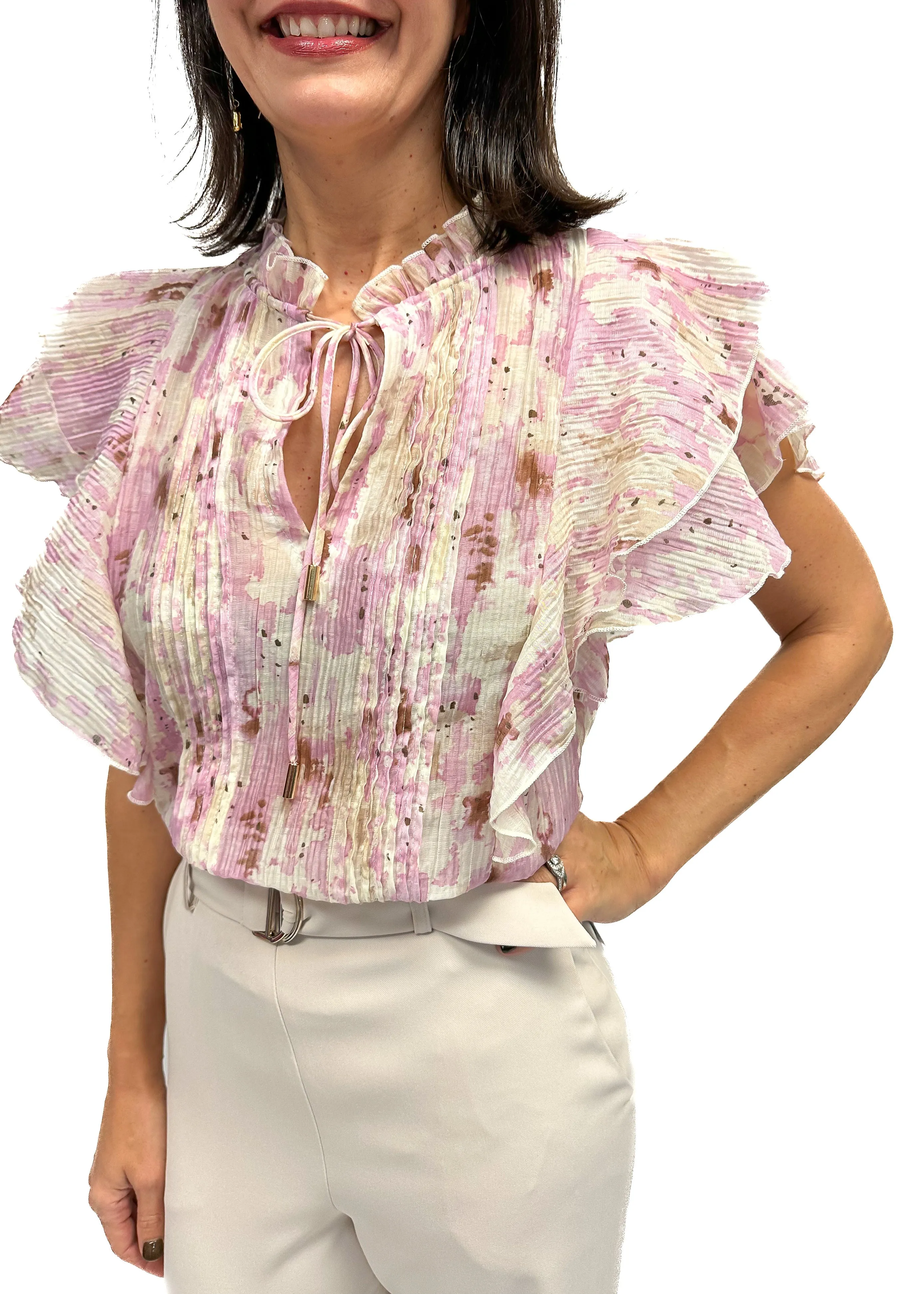 Bishop   Young Remi Ruffle Sleeve Top - Flush Botanical Print