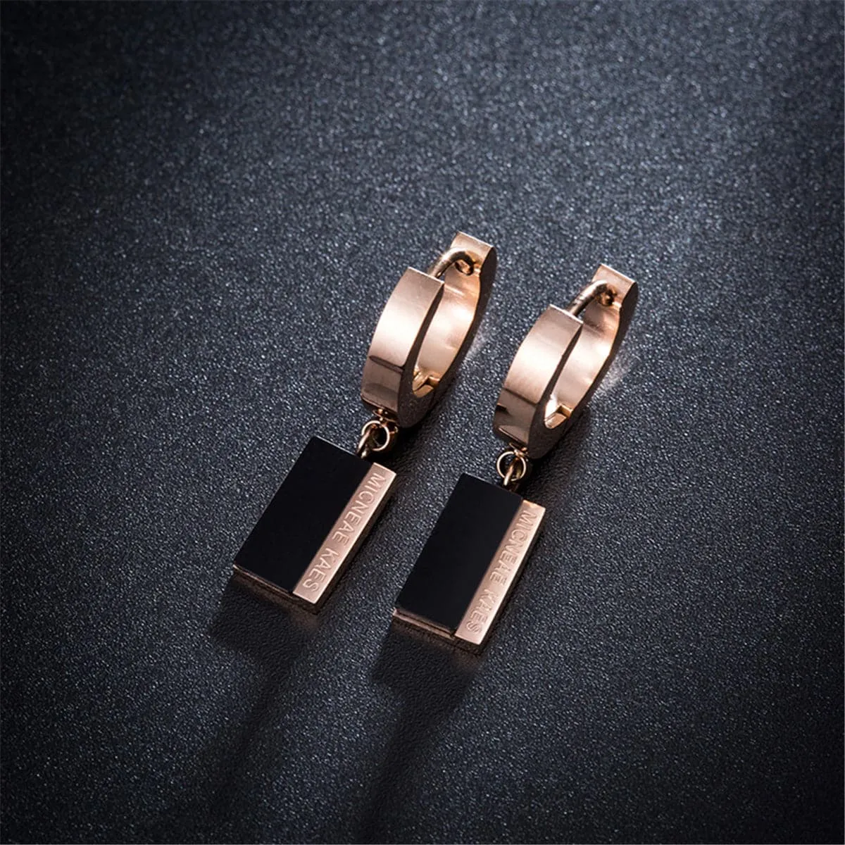 Black Acrylic & 18K Rose Gold-Plated Rectangle Drop Earrings