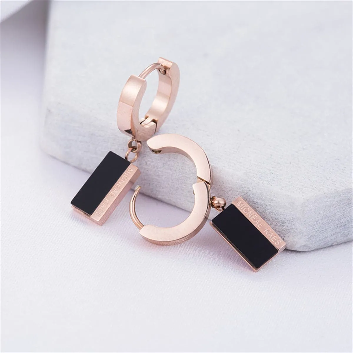 Black Acrylic & 18K Rose Gold-Plated Rectangle Drop Earrings