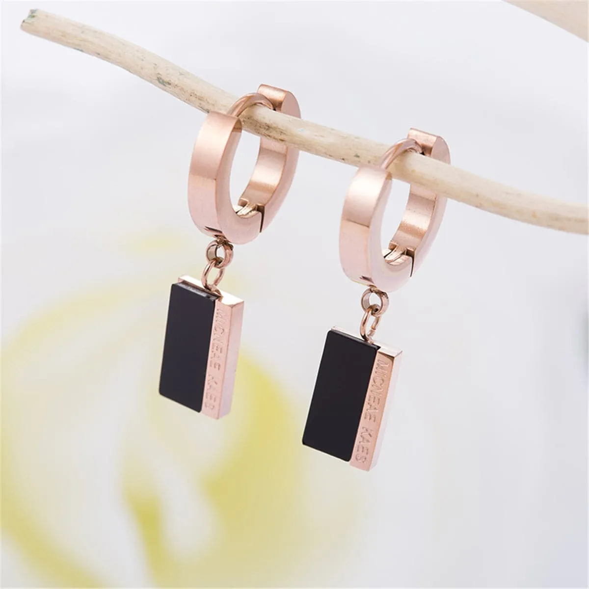 Black Acrylic & 18K Rose Gold-Plated Rectangle Drop Earrings