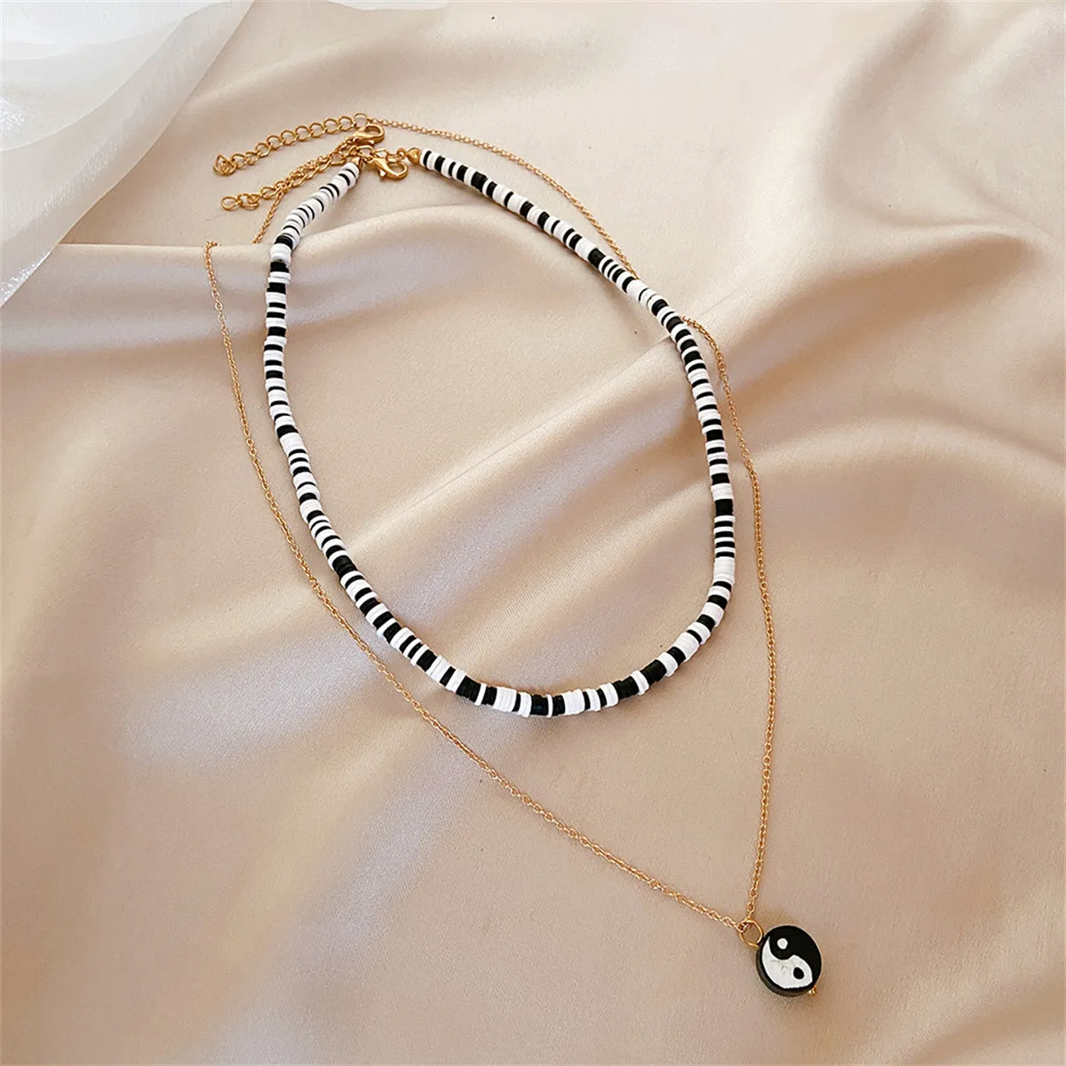 Black Acrylic & Polymer Clay 18K Gold-Plated Yin Yang Pendant Layered Necklace