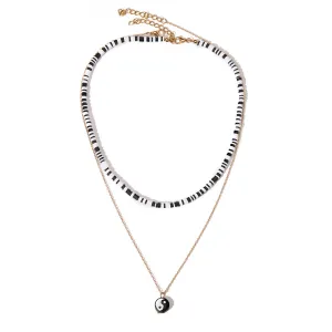 Black Acrylic & Polymer Clay 18K Gold-Plated Yin Yang Pendant Layered Necklace