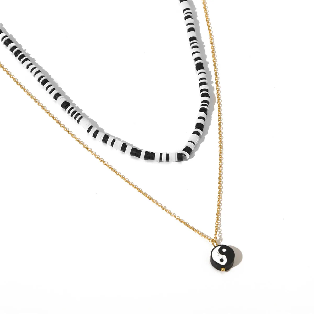 Black Acrylic & Polymer Clay 18K Gold-Plated Yin Yang Pendant Layered Necklace