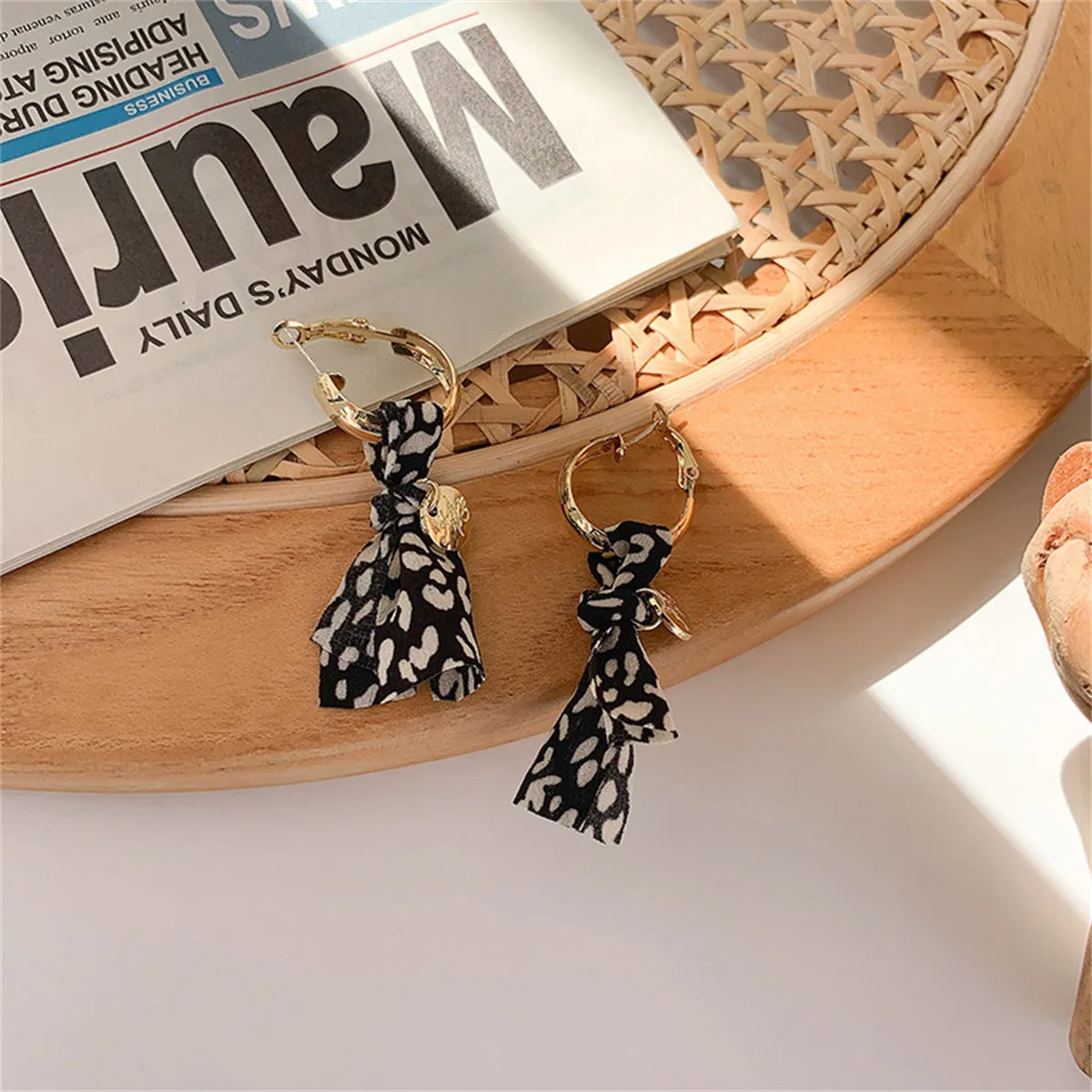 Black & 18K Gold-Plated Leopard Knot-Accent Drop Earrings