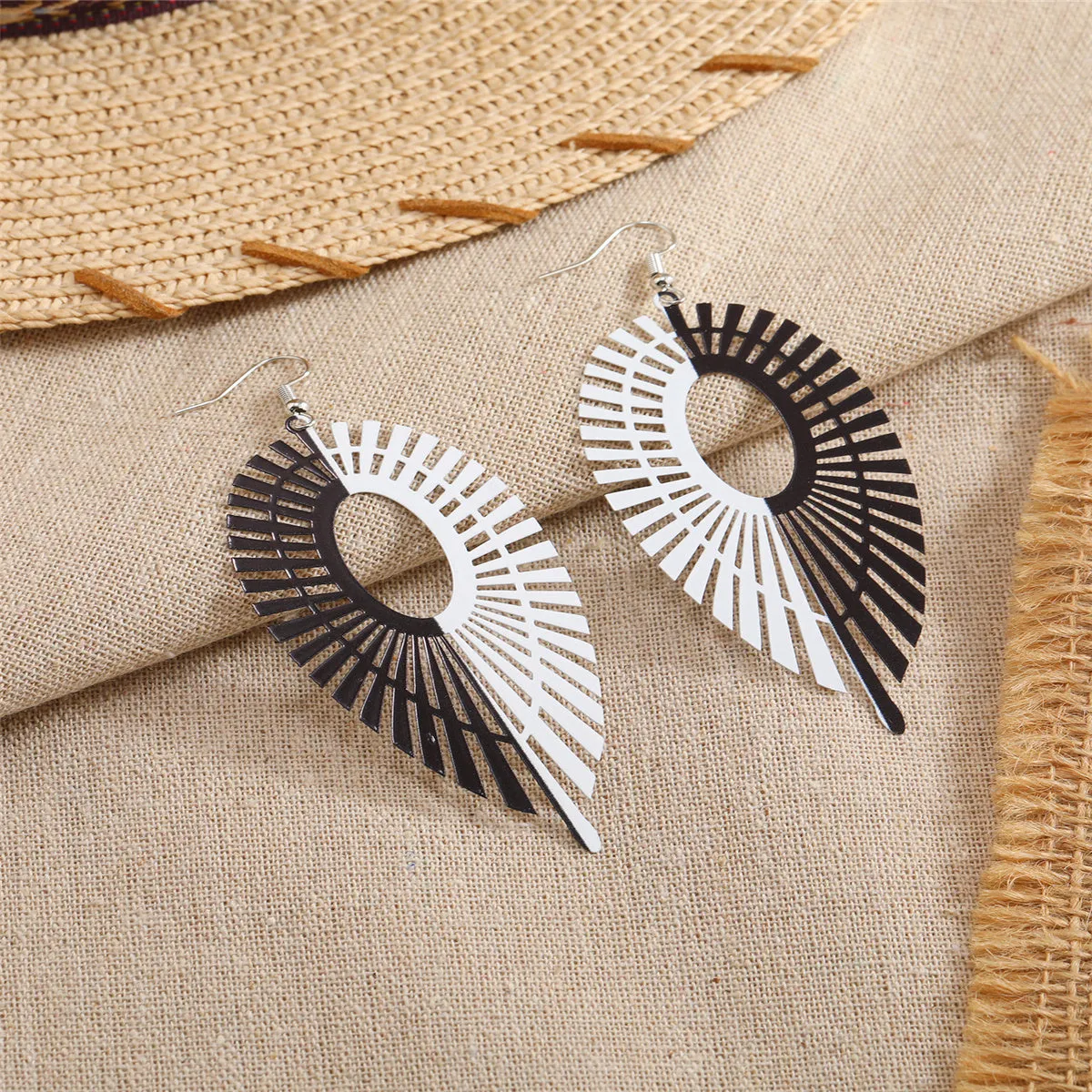 Black & White Abstract Wing Drop Earrings