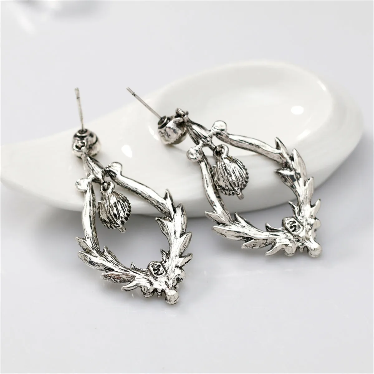 Black Crystal & Cubic Zirconia Botanical Teardrop Earrings