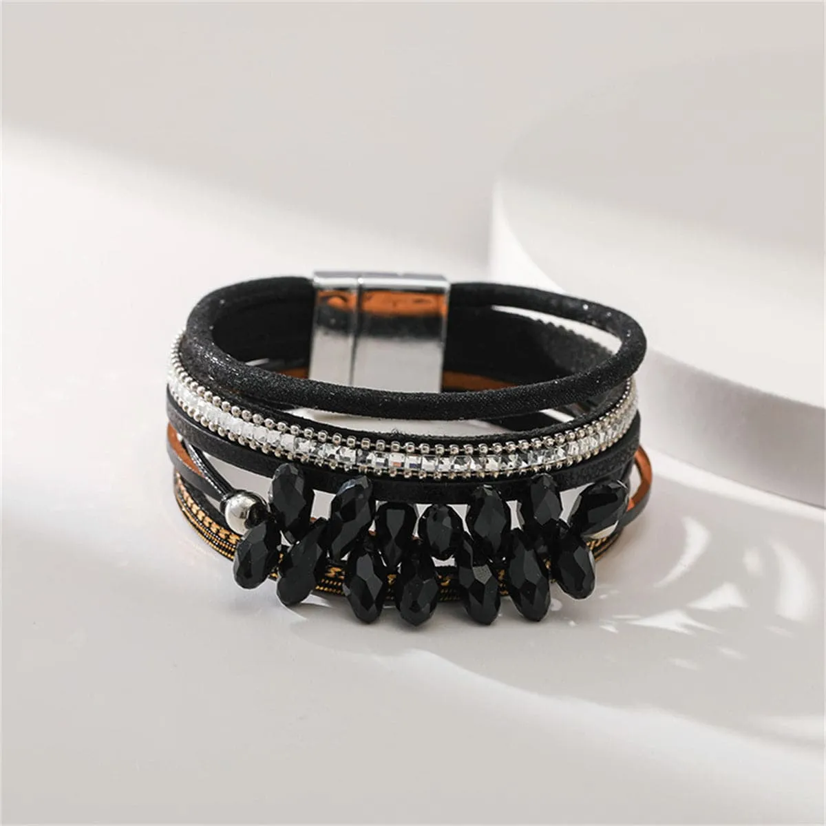 Black Cubic Zirconia & Polystyrene Layered Bracelet