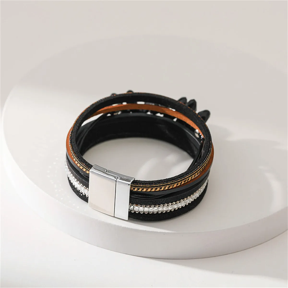 Black Cubic Zirconia & Polystyrene Layered Bracelet