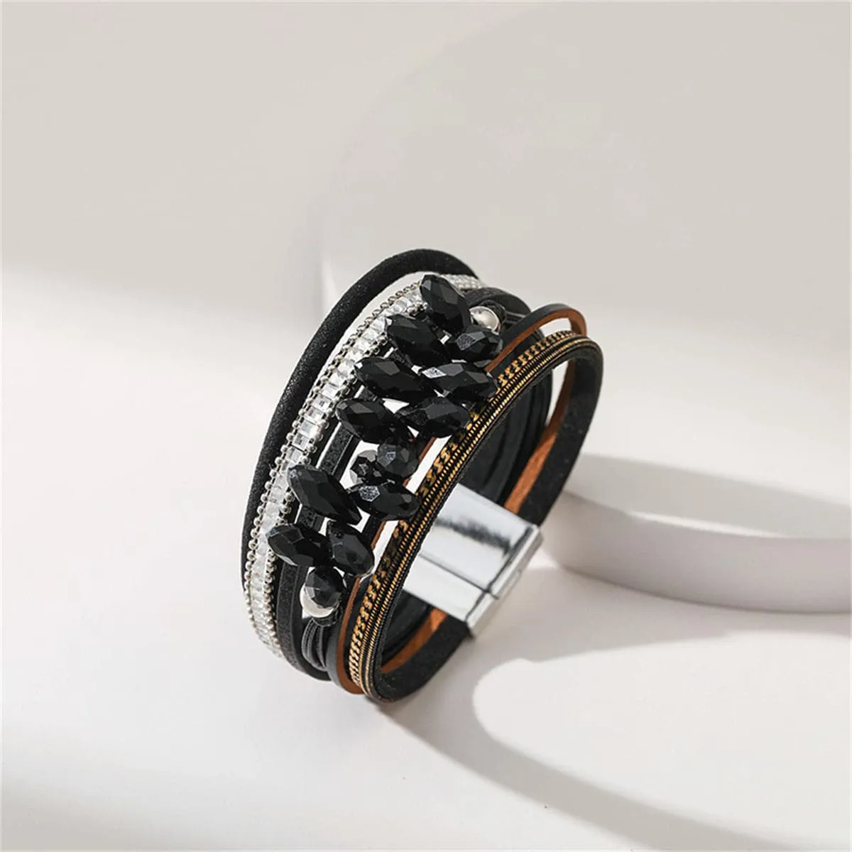 Black Cubic Zirconia & Polystyrene Layered Bracelet