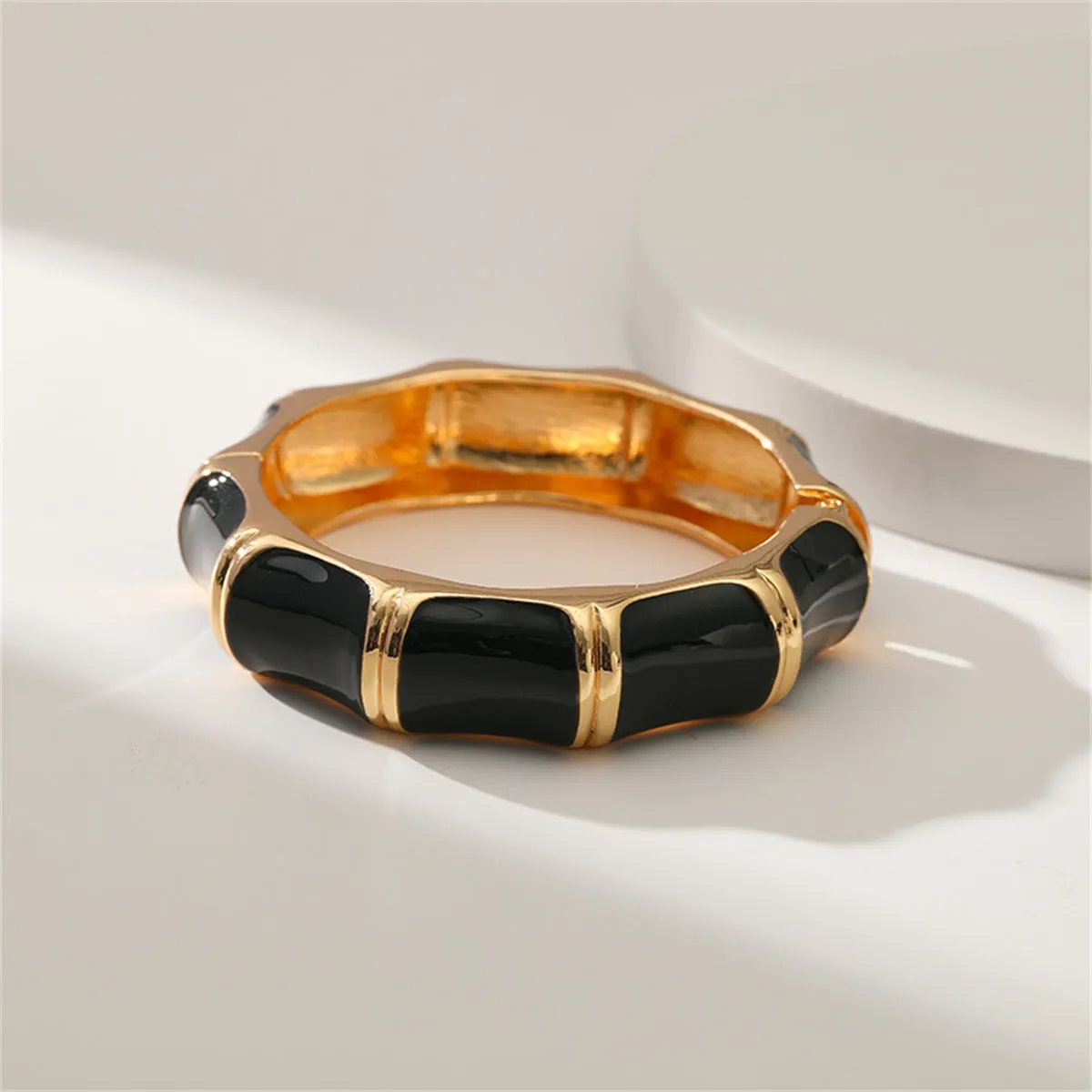 Black Enamel & 18K Gold-Plated Bamboo Bangle