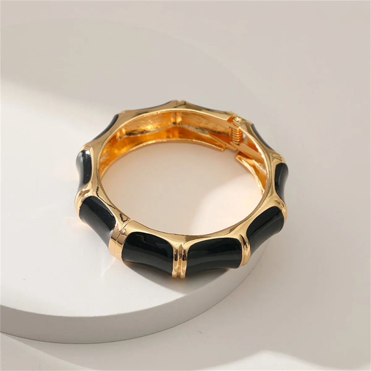 Black Enamel & 18K Gold-Plated Bamboo Bangle
