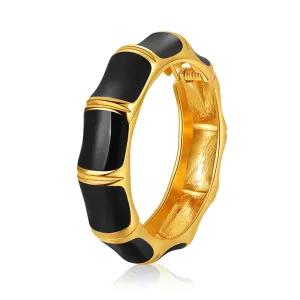 Black Enamel & 18K Gold-Plated Bamboo Bangle