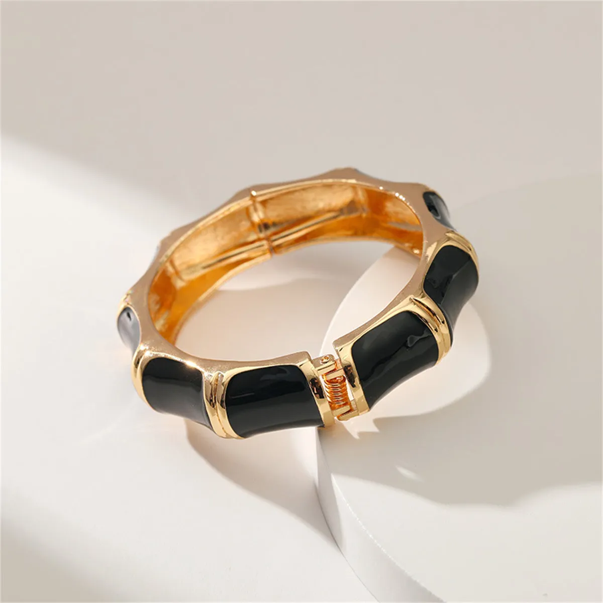 Black Enamel & 18K Gold-Plated Bamboo Bangle
