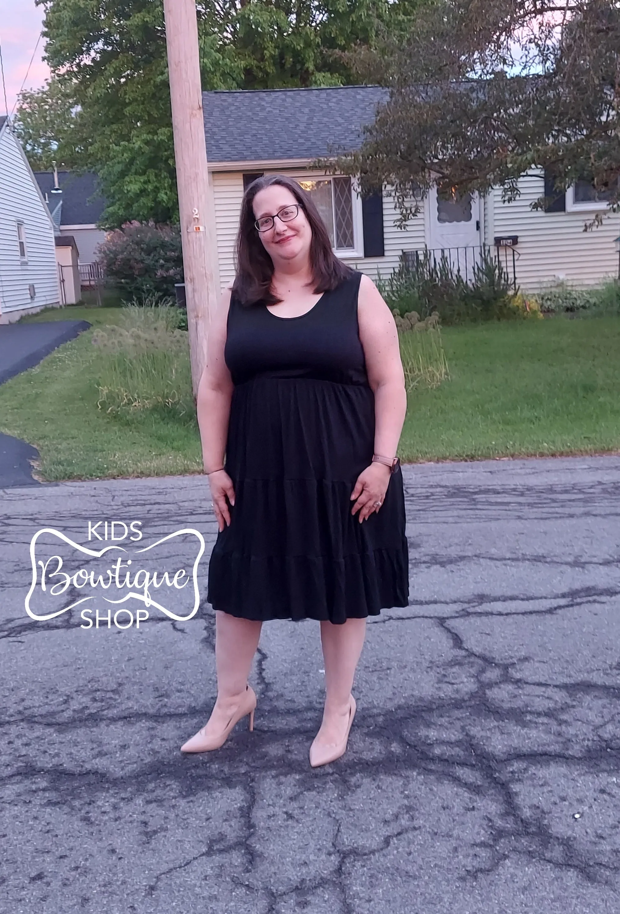 Black or Sage Tier Cotton Dress