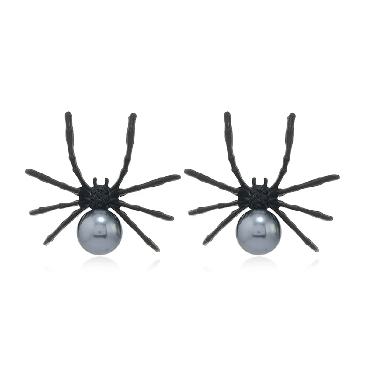 Black Pearl & Black Cubic Zirconia Spider Stud Earrings