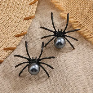 Black Pearl & Black Cubic Zirconia Spider Stud Earrings