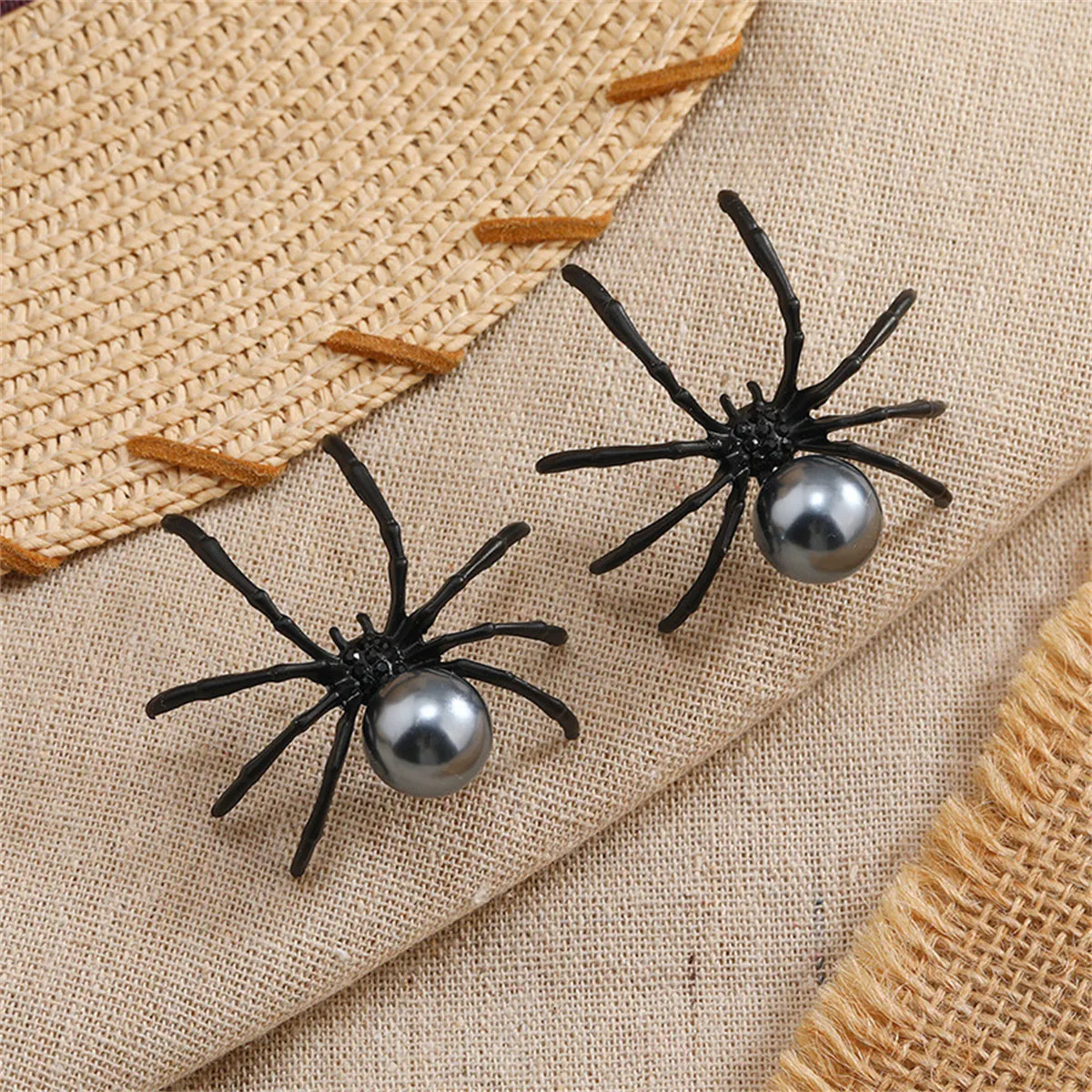 Black Pearl & Black Cubic Zirconia Spider Stud Earrings