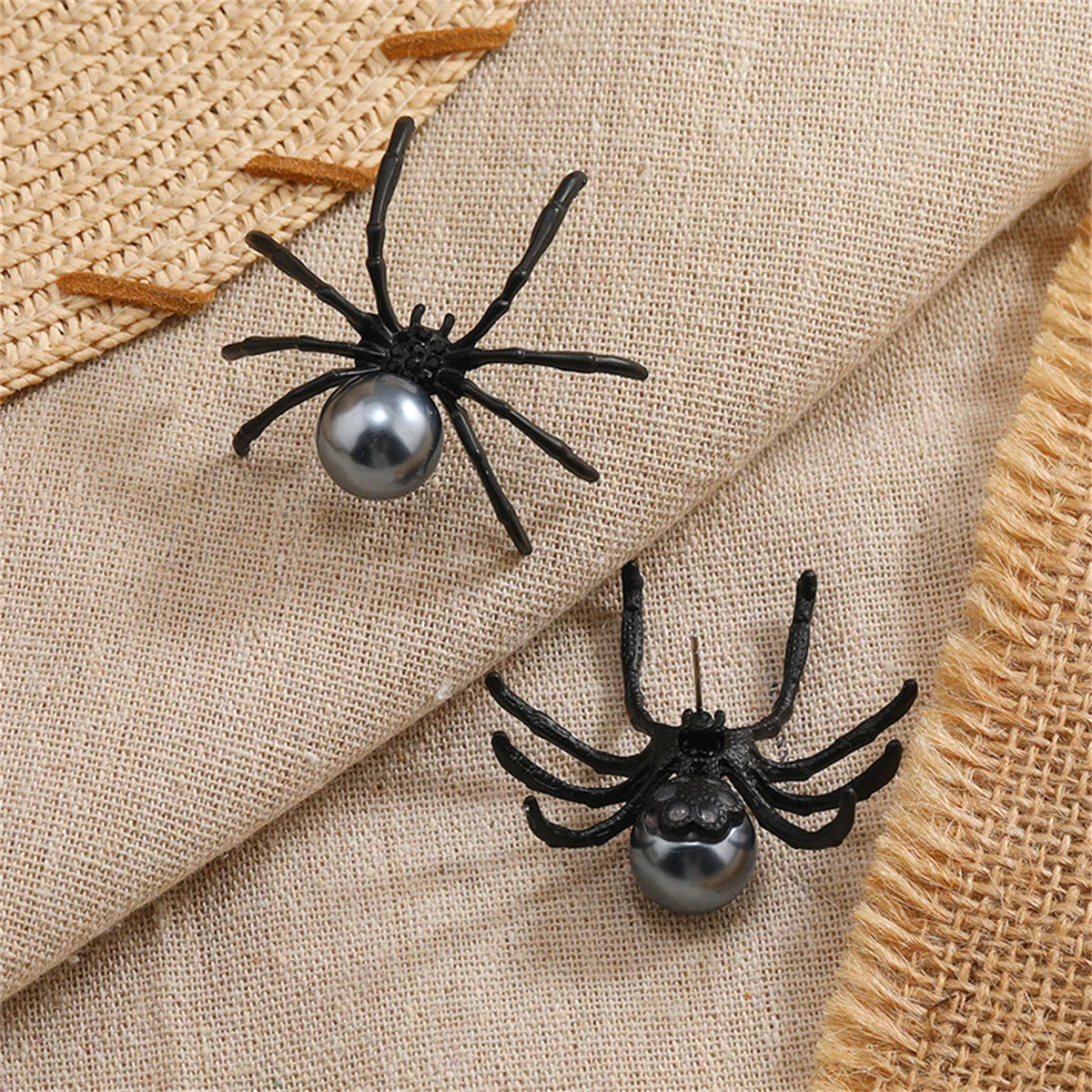 Black Pearl & Black Cubic Zirconia Spider Stud Earrings