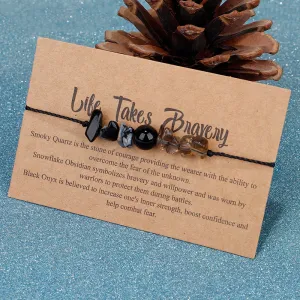 Black Quartz 'Life Takes Bravery' Adjustable Bracelet