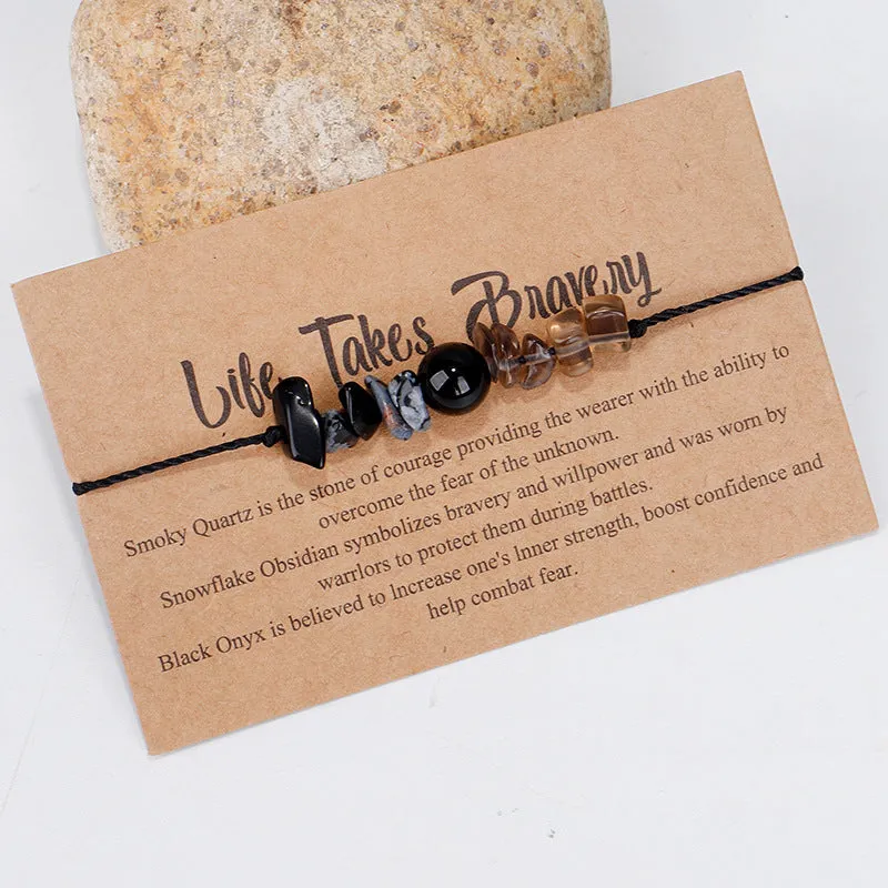 Black Quartz 'Life Takes Bravery' Adjustable Bracelet