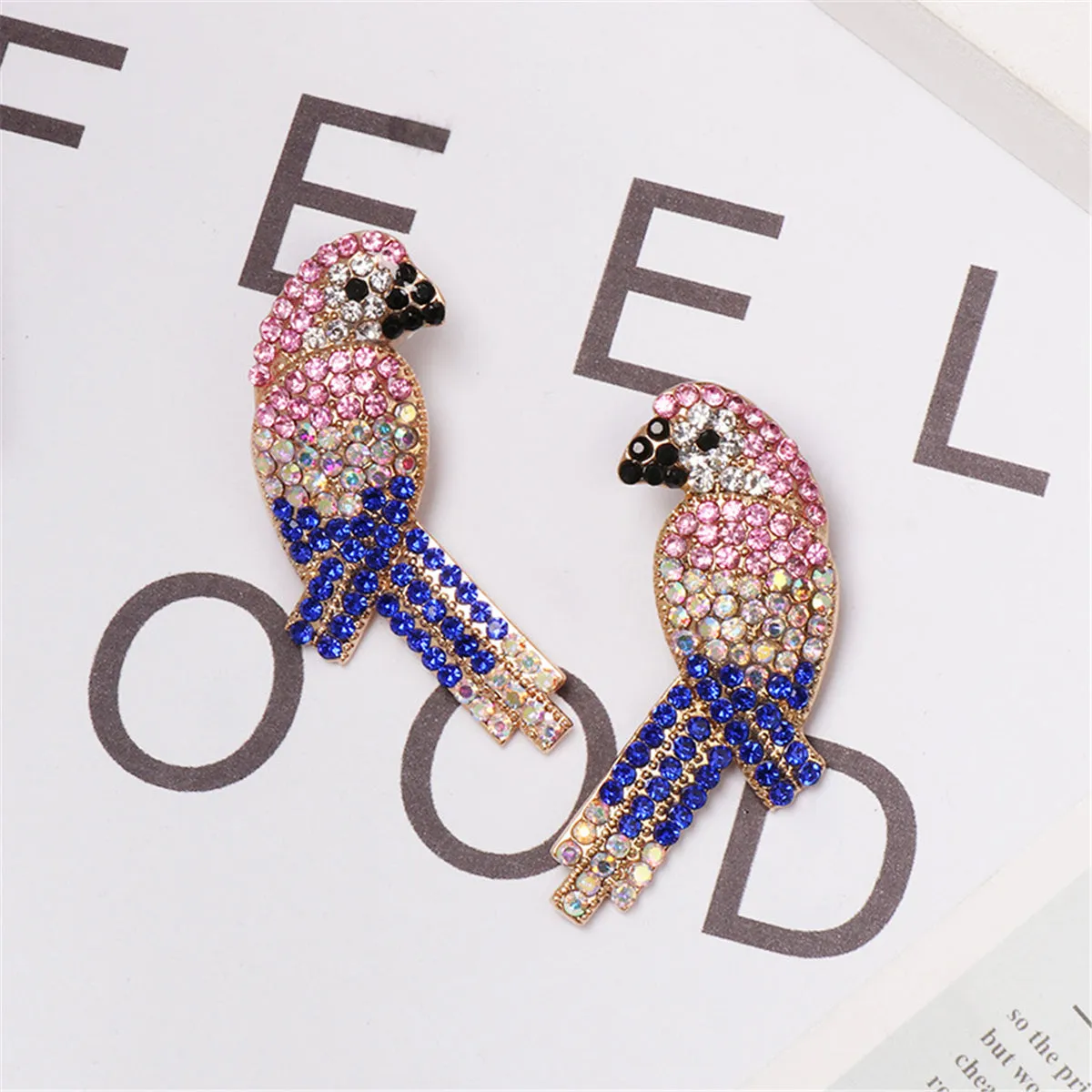 Blue & Pink Cubic Zirconia Bird Stud Earrings