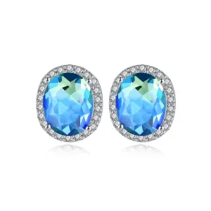 Blue Crystal & Cubic Zirconia Oval Stud Earrings
