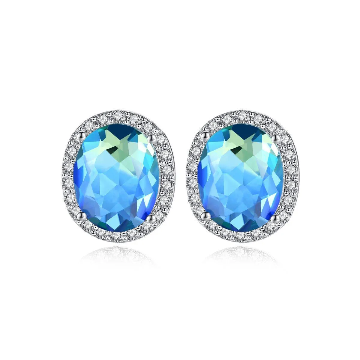 Blue Crystal & Cubic Zirconia Oval Stud Earrings
