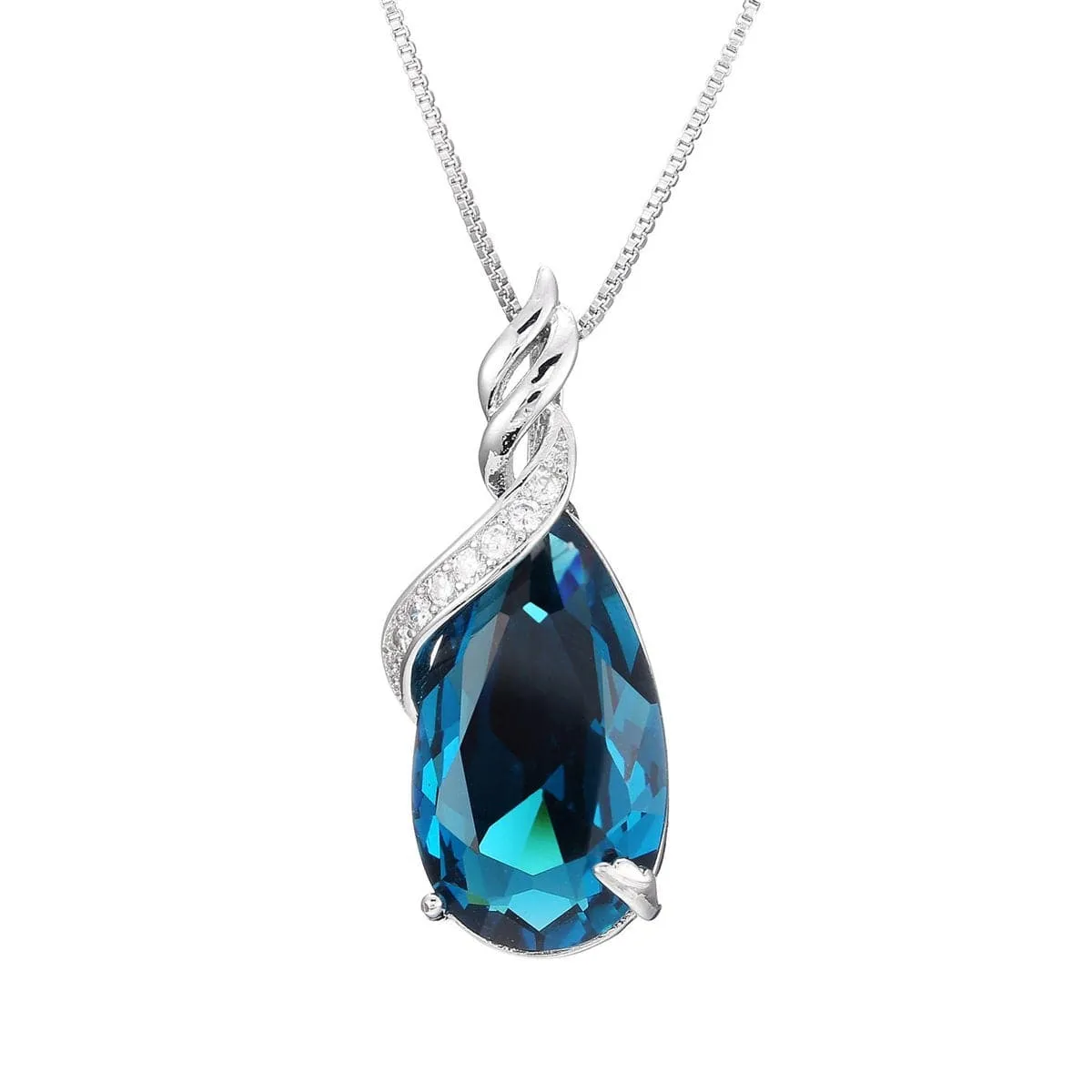 Blue Crystal & Cubic Zirconia Wrap Bezel Prong Pendant Necklace