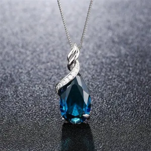 Blue Crystal & Cubic Zirconia Wrap Bezel Prong Pendant Necklace