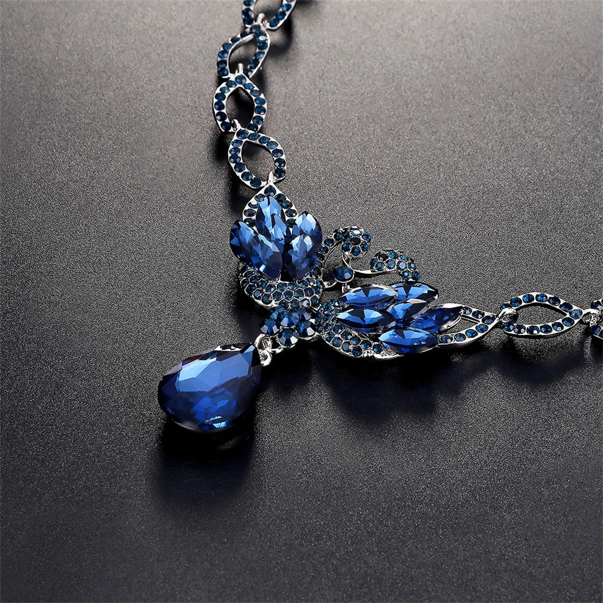 Blue Crystal & Silver-Plated Swan Pendant Necklace & Drop Earrings
